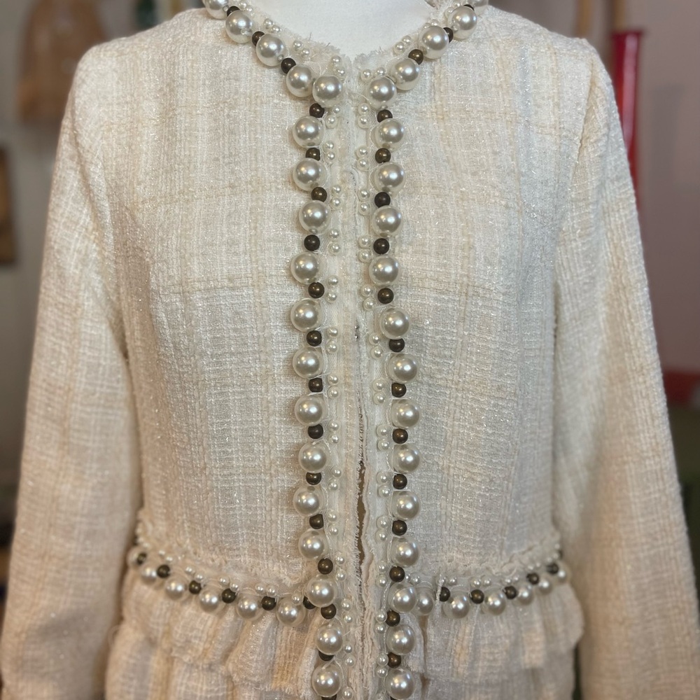 Boston Proper Cream Pearl-Embellished Jacket - Picture 2 of 10